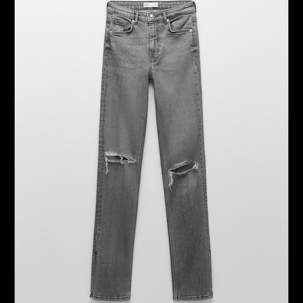 Zara Hi Rise Slim Fit Split Leg Jeans Gray
